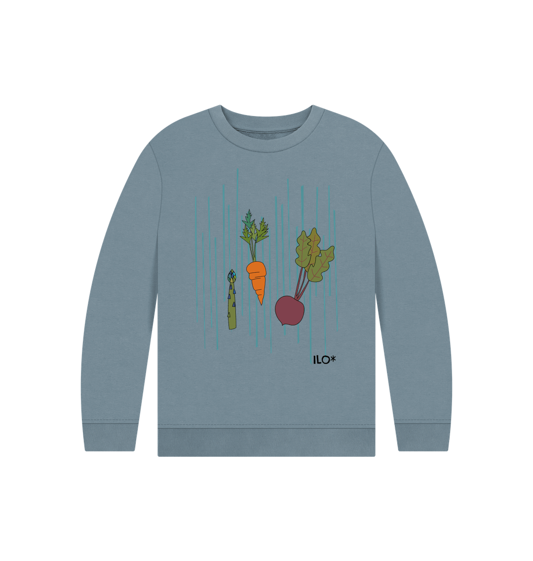 Stone Blue Veg printed Kids' Sweater