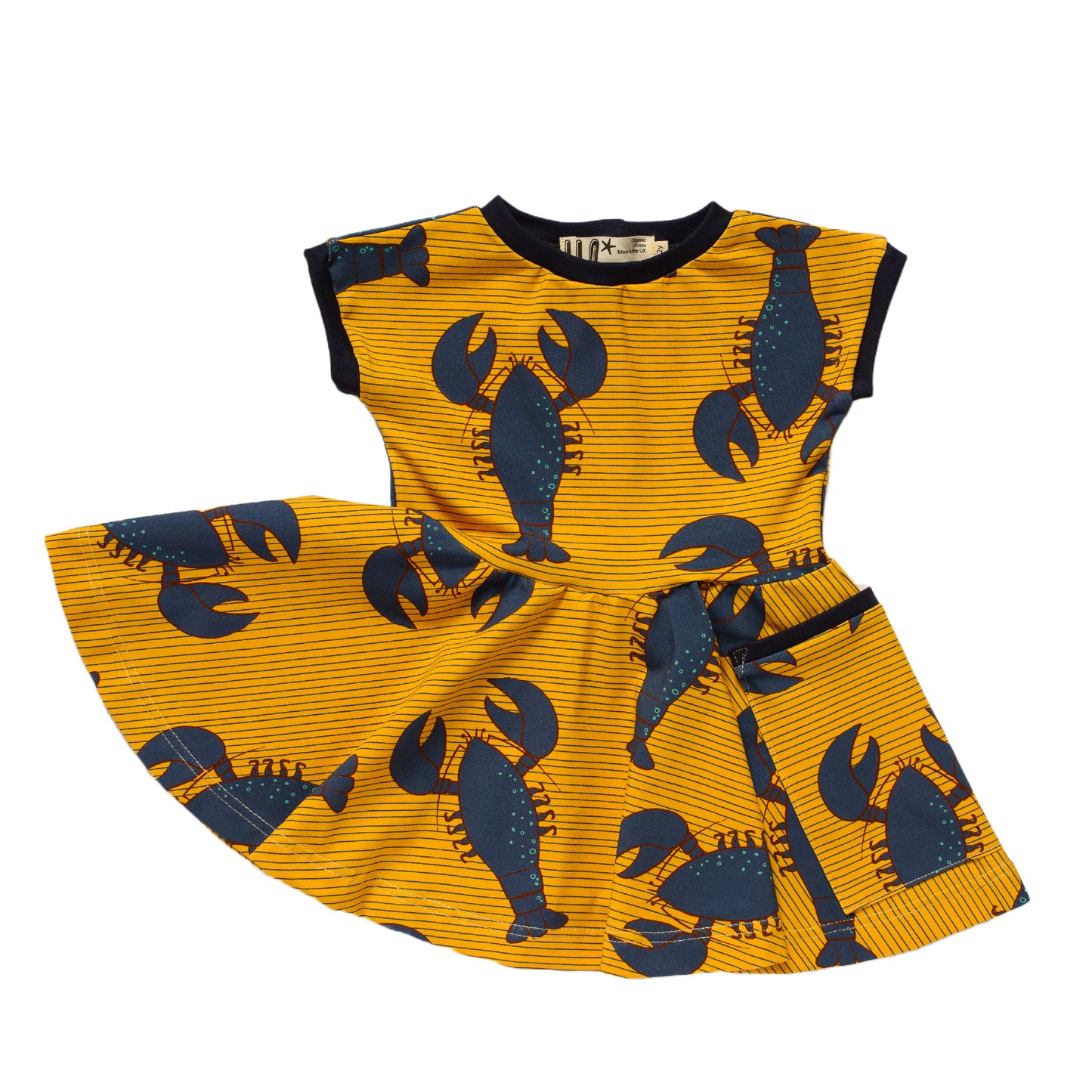 Organic Jersey Blue Lobsters and Gold Skater Dress