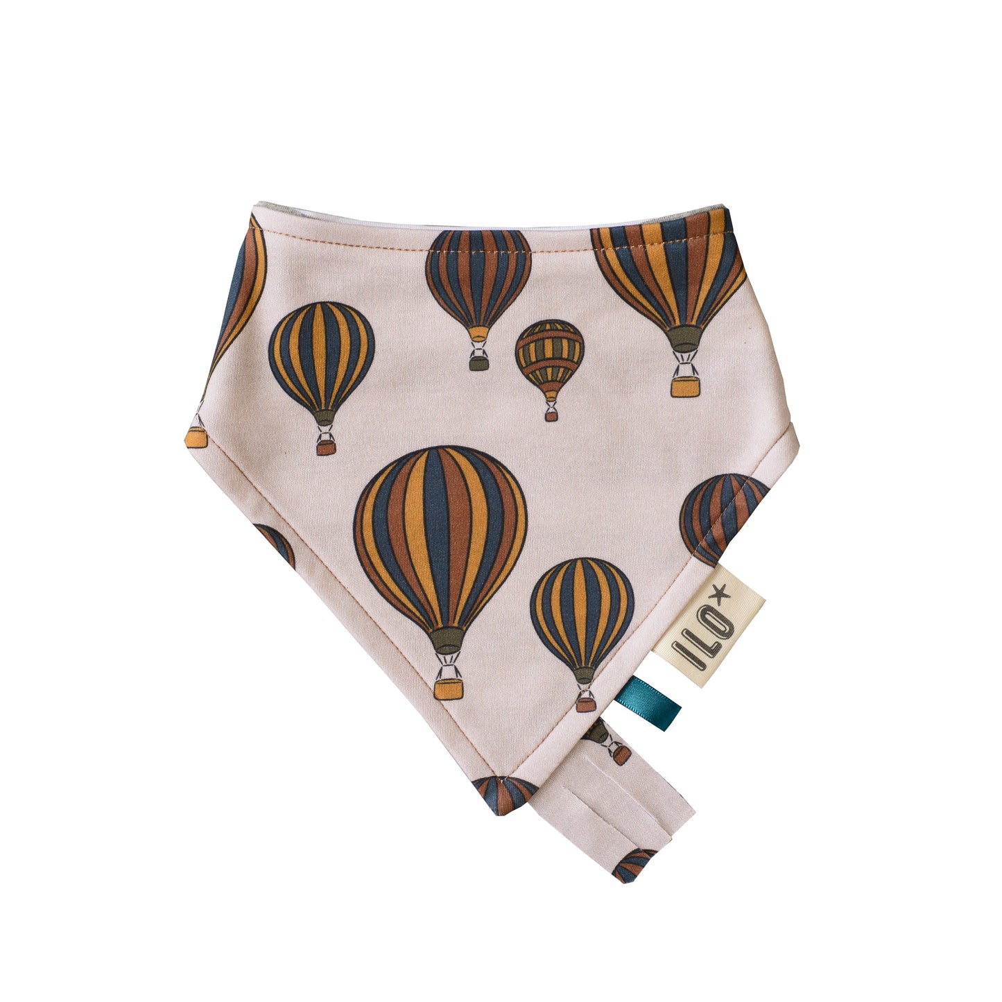 bandana reversible taggy bib with frills for sensory exploration, stripes on reverse, made in bristol with 100% organic cotton interlock