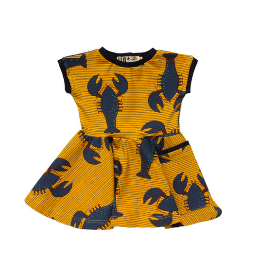 Organic Jersey Blue Lobsters and Gold Skater Dress