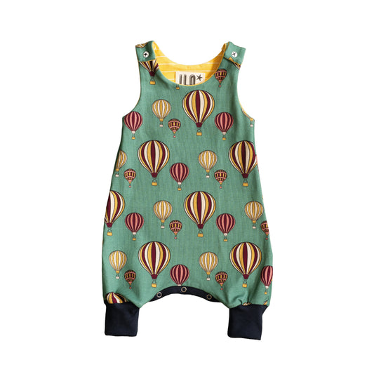 Hot Air Balloons on Green Organic Jersey Romper
