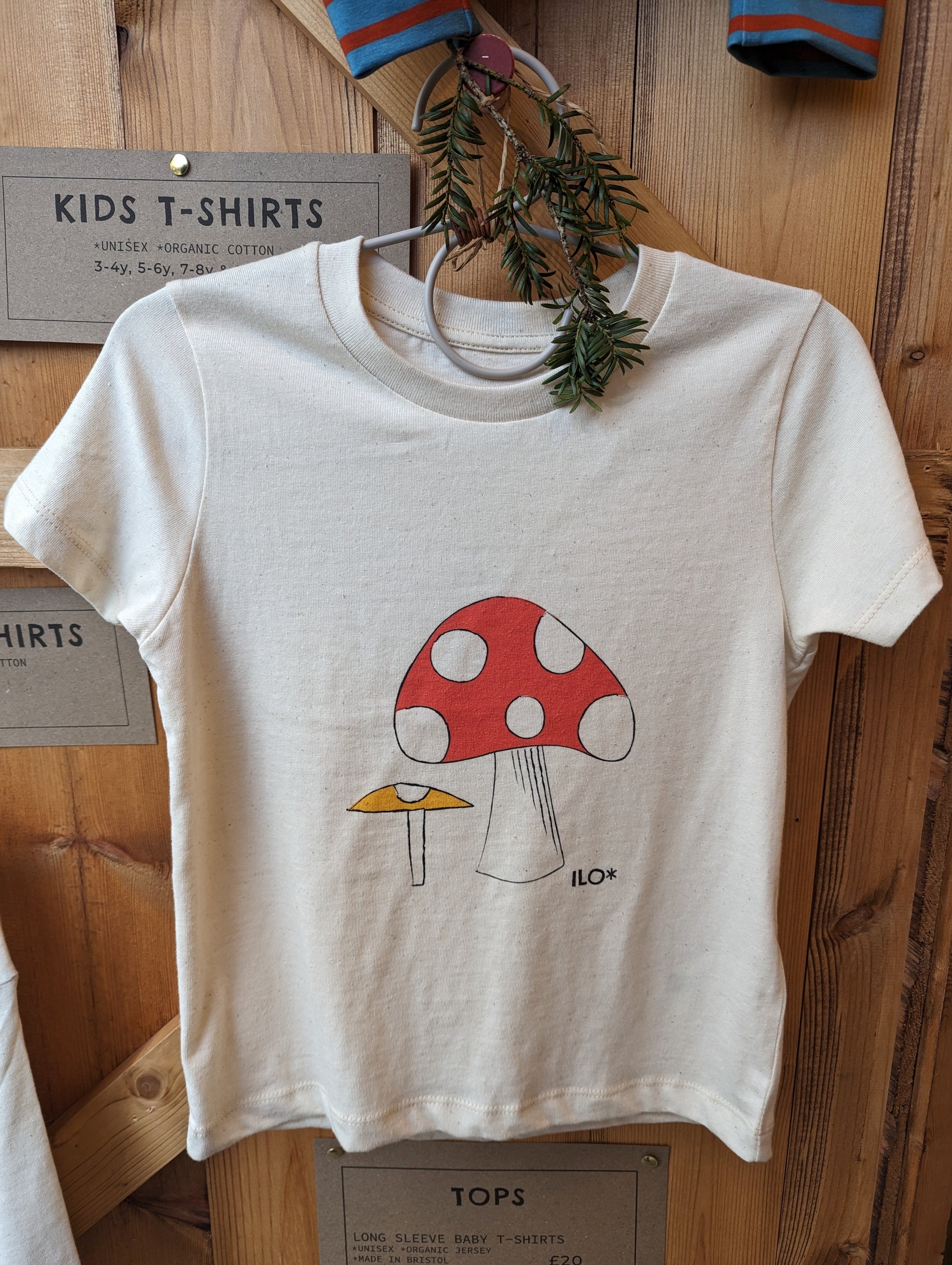 ILO organic cotton t-shirt with a toadstool screen print