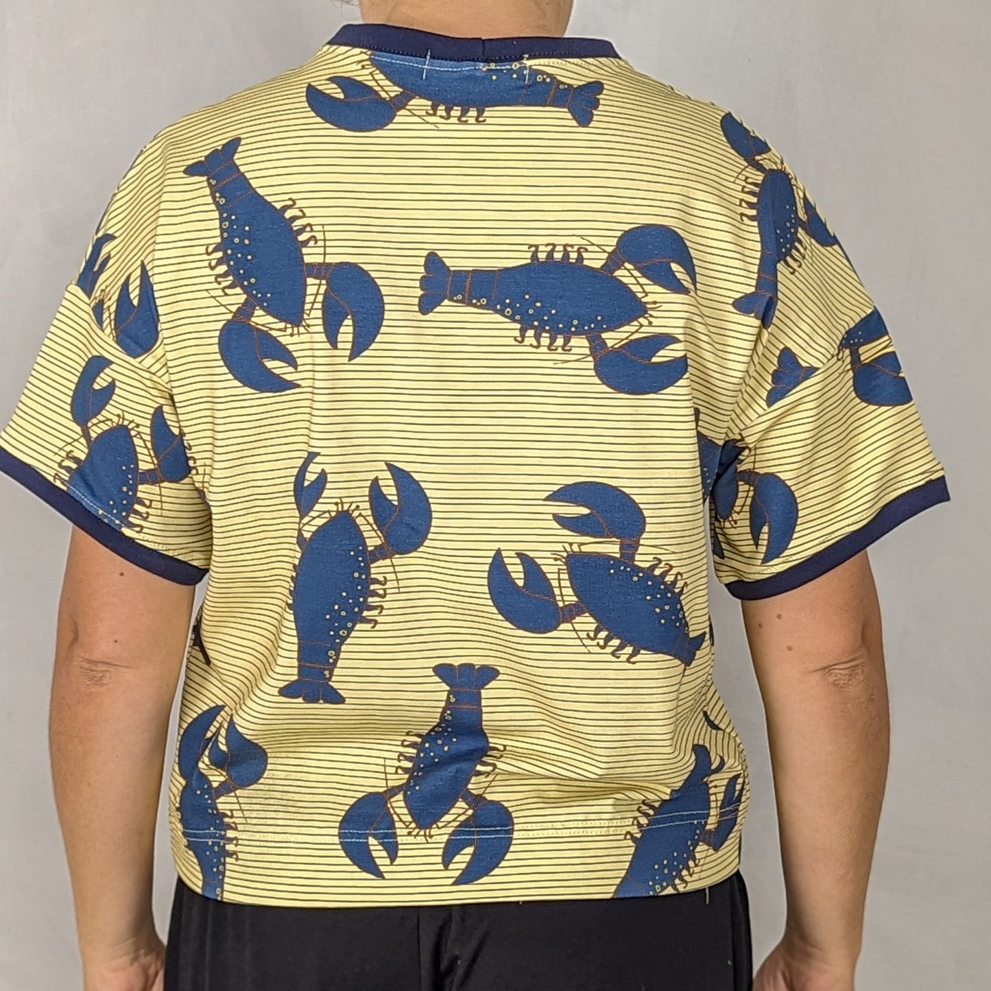 Blue Lobsters on Gold Organic Cotton Adult Box T-shirt