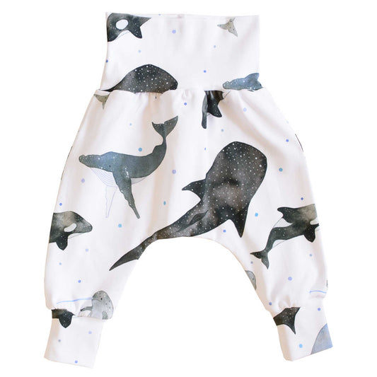 Organic whales print harem trousers fully extended