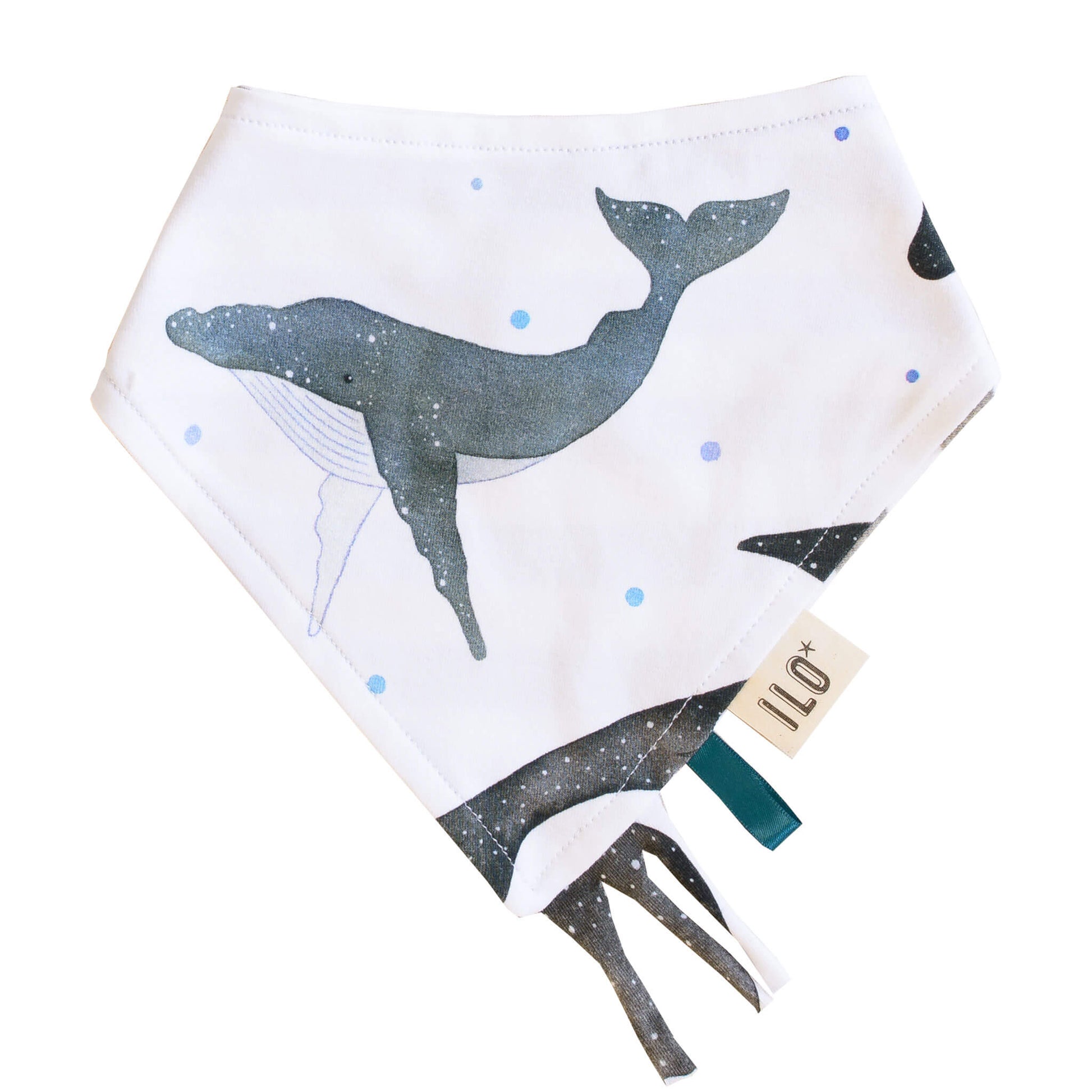 organic whales print reversible bib with taggy frills